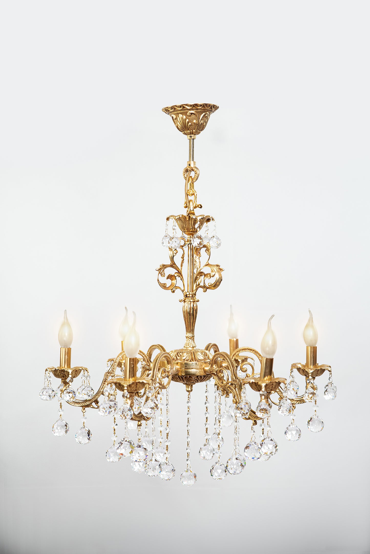 نجفة إسبانية، 6 مصابيح، نحاس، 70×85 سم - ذهب عيار 24