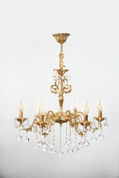 نجفة إسبانية، 6 مصابيح، نحاس، 70×85 سم - ذهب عيار 24