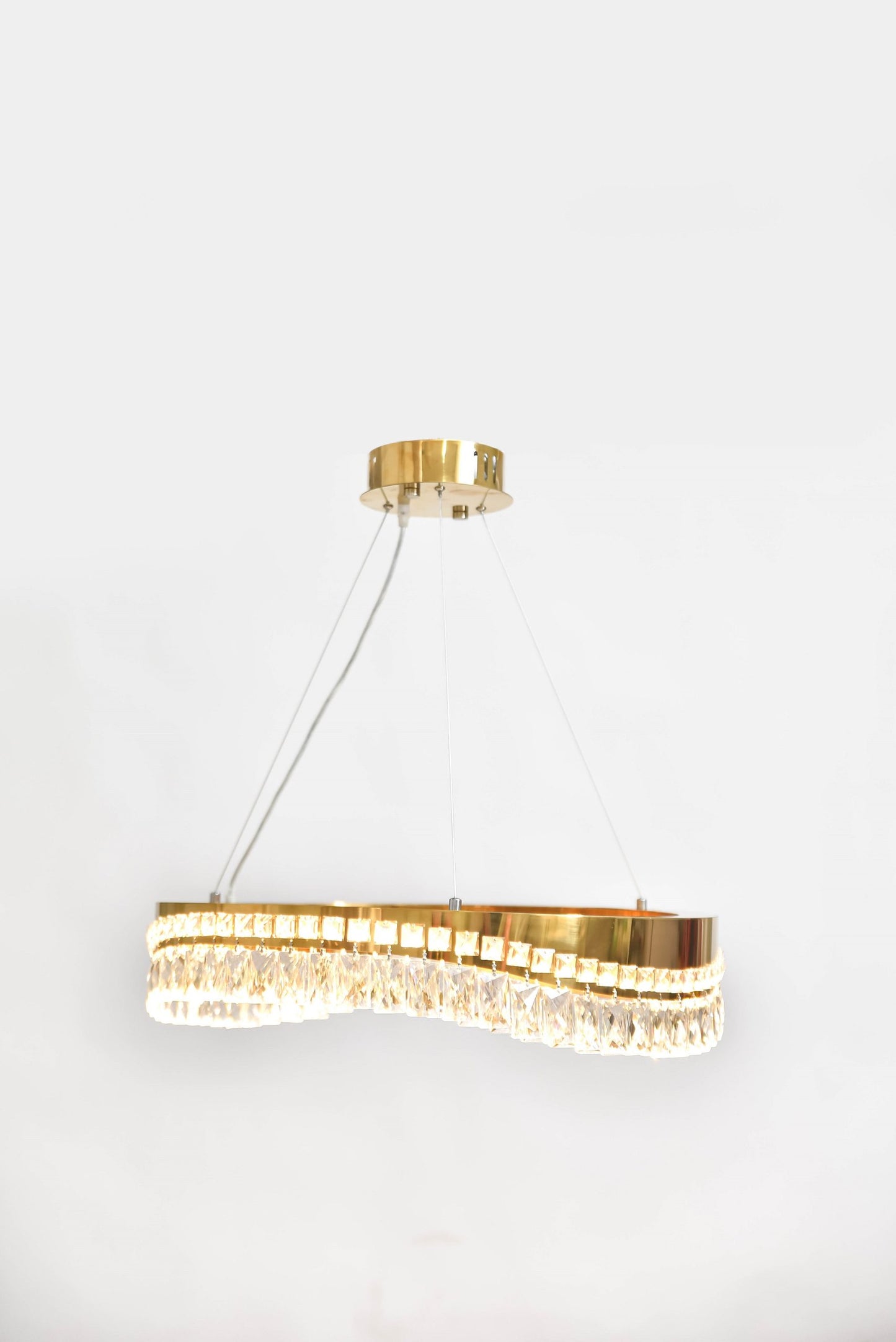 LED chandelier, round, square, love wave, 60 cm, code 5661 (gold pvd color)