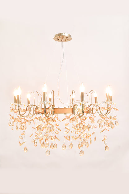 Round chandelier 100 cm open 10 arms code 5664 solitaire gold crystal plate * Champagne