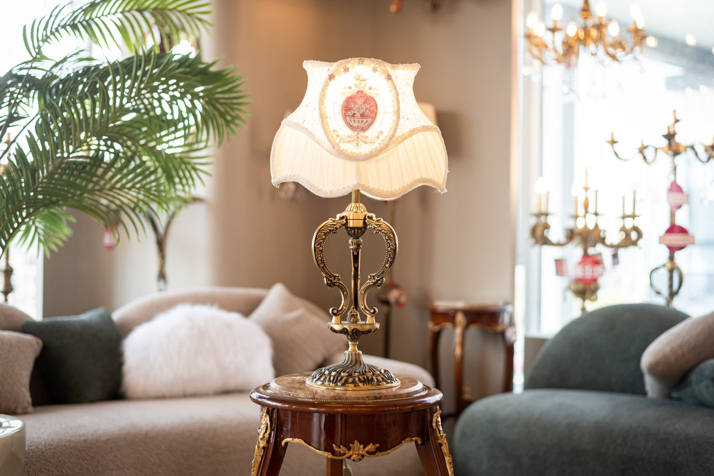 Galaxy table lamp triple heart Italian bronze with lamp shade