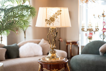 XL feather table lamp Italian bronze with lamp shade