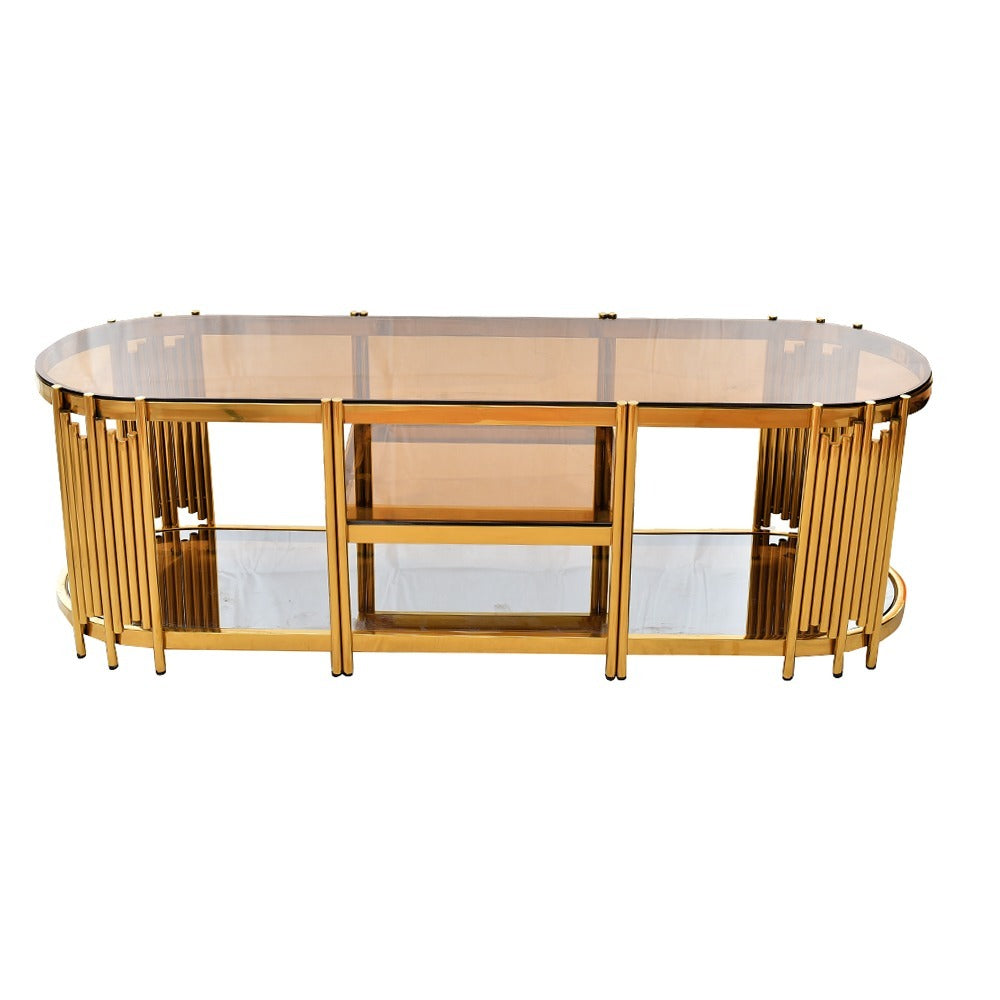 ترابيزة تلفزيون بيضاوية الشكل 140 سم، المنتج 3137، مطلية PVD.