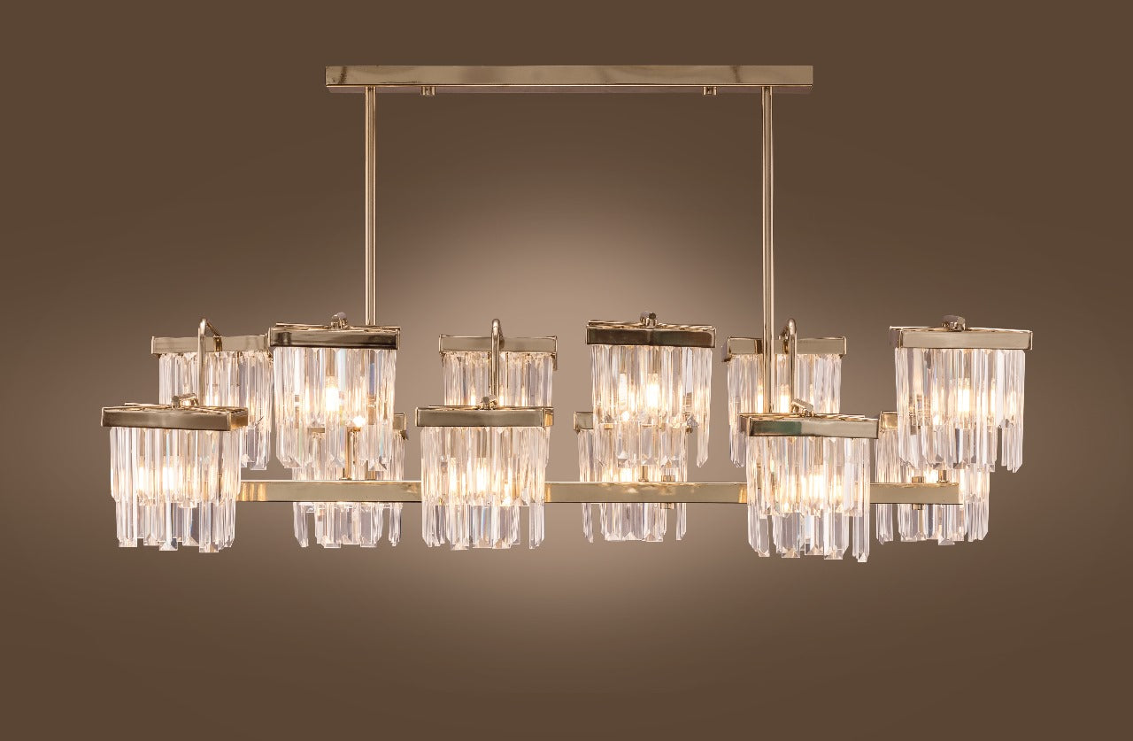Curtain Crystal Chandelier, 12 Lights, Metal, 110×60cm - Solitaire Gold