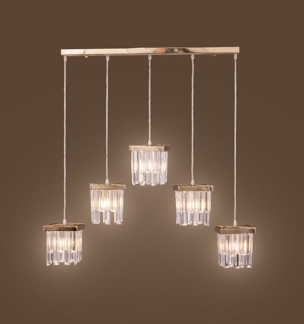 Hanging 90 cm Rectangular Cover 5 Collar Crystal Curtain 5462 With Crystal Solitaire Gold