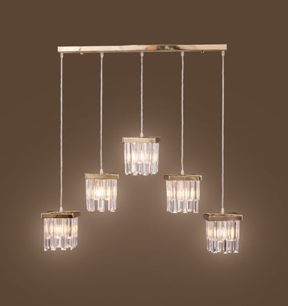 Hanging 90 cm Rectangular Cover 5 Collar Crystal Curtain 5462 With Crystal Solitaire Gold