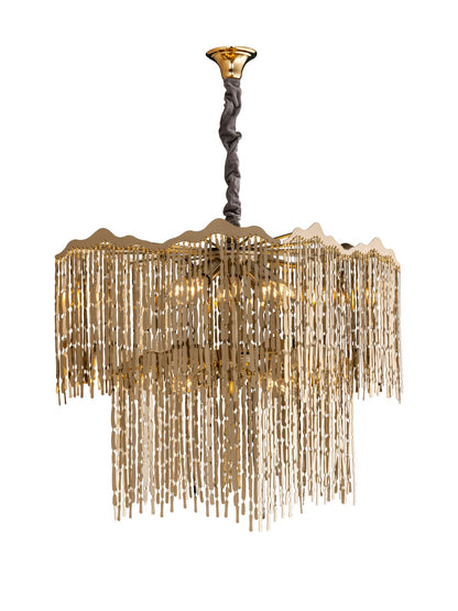 Curtain Round Chandelier, 12 Lights, Metal, 40×70cm - Solitaire Gold