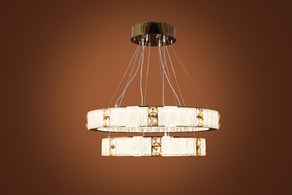 Chandelier 80 cm (LED) round (2 floors) square crystal code 5730 with solitaire gold crystal