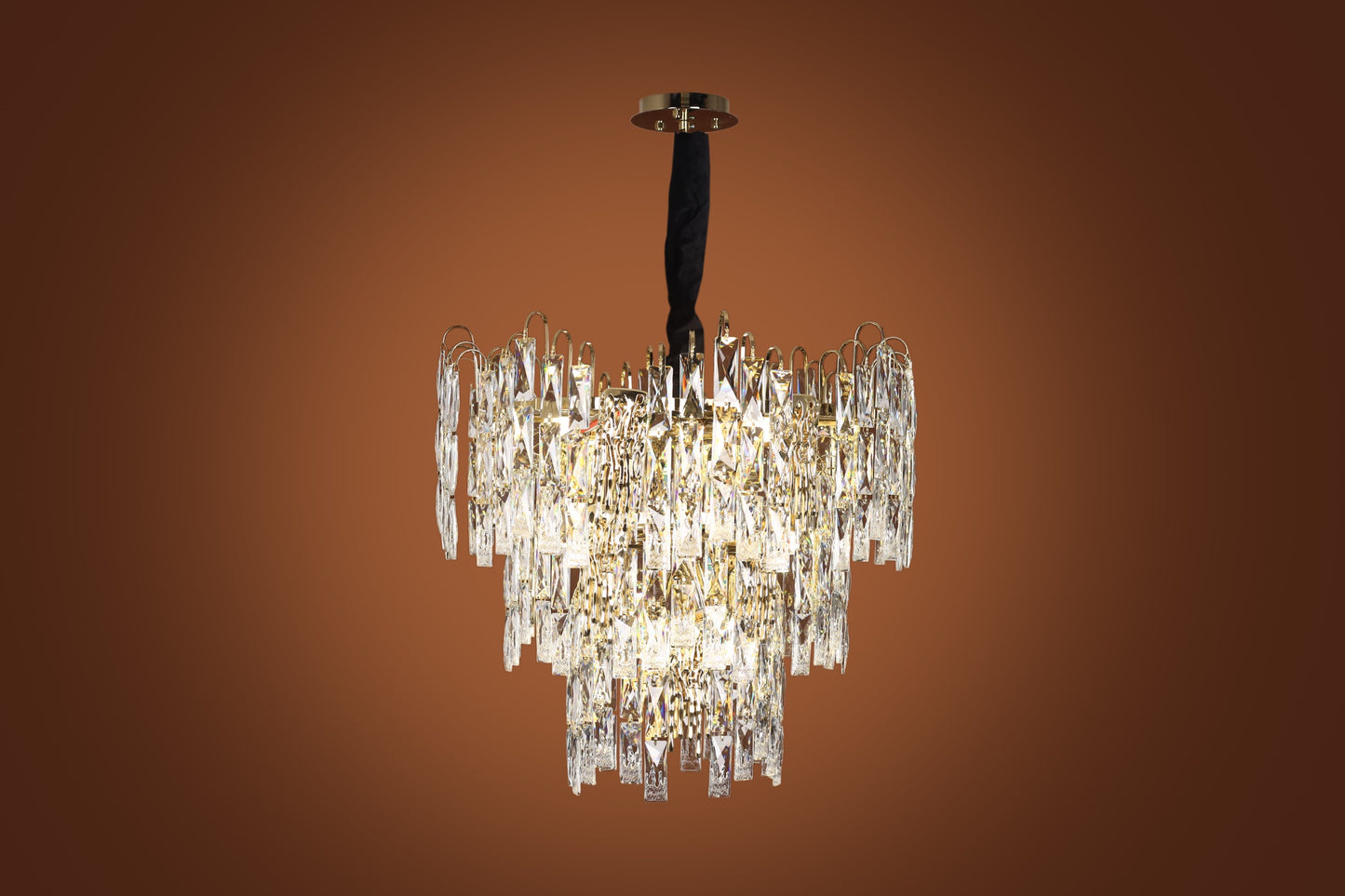 Chandelier 80 cm round fountain metal flame 3 floors code 5741 with solitaire gold crystal