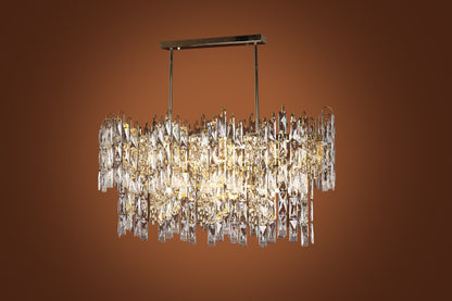 Chandelier 90 cm x 35 cm oval fountain metal palm flame code 5741 with solitaire gold crystal