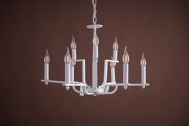 Tubes Round Chandelier, 9 Lights, Metal, 69×60cm - White