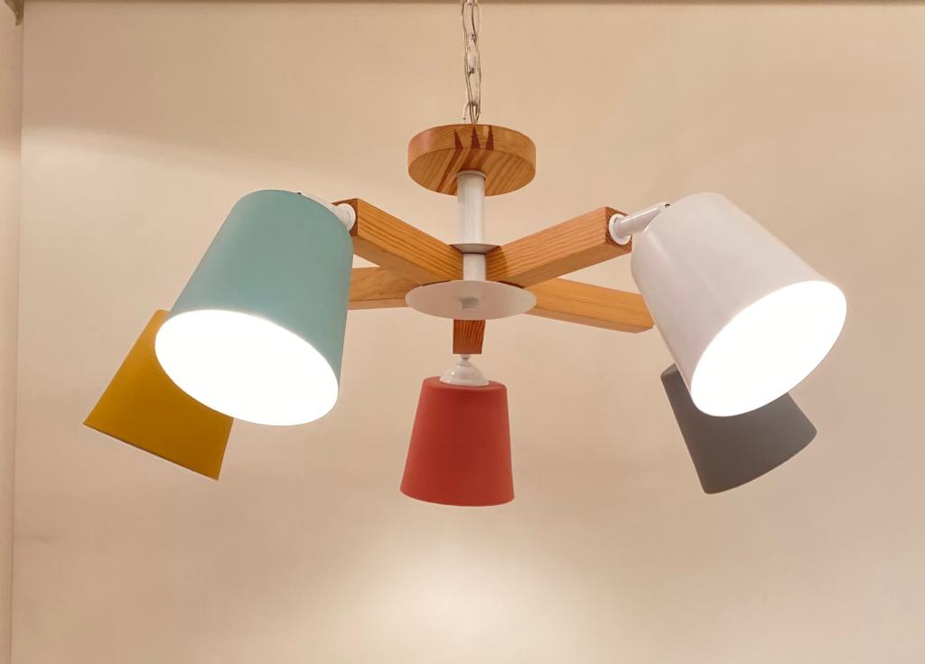 نجفة نافورة، 5 لمبة، خشب، 60×50 سم وايتي من قنديل مصر - Fountain Chandelier, 5 Light, Wood, 60×50cm Whitey|Kandil Egypt