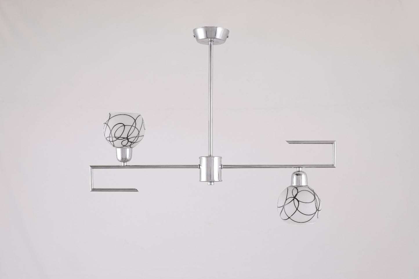 Glass Chandelier, 2 Lights, Metal, 50×45cm - Silver