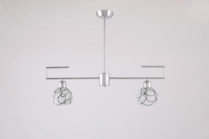 Glass Chandelier, 2 Lights, Metal, 50×45cm - Silver