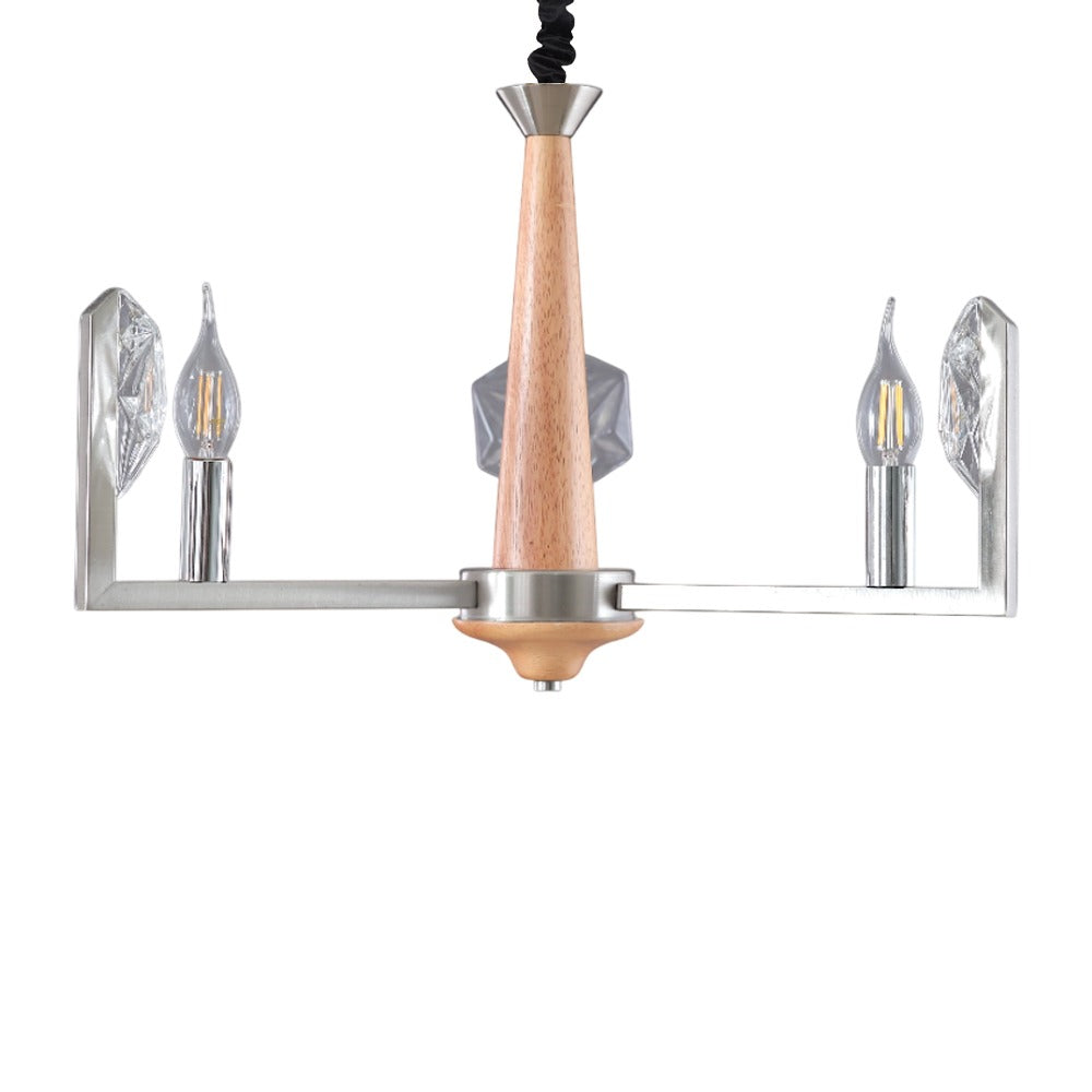 Chandelier, 5 Lights, Metal/Wood, 60×50cm - Silver  Wooden