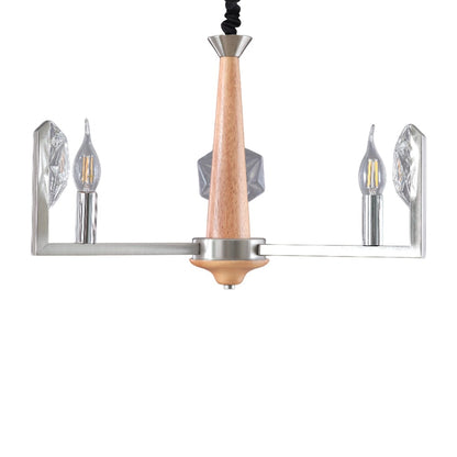 Chandelier, 5 Lights, Metal/Wood, 60×50cm - Silver  Wooden