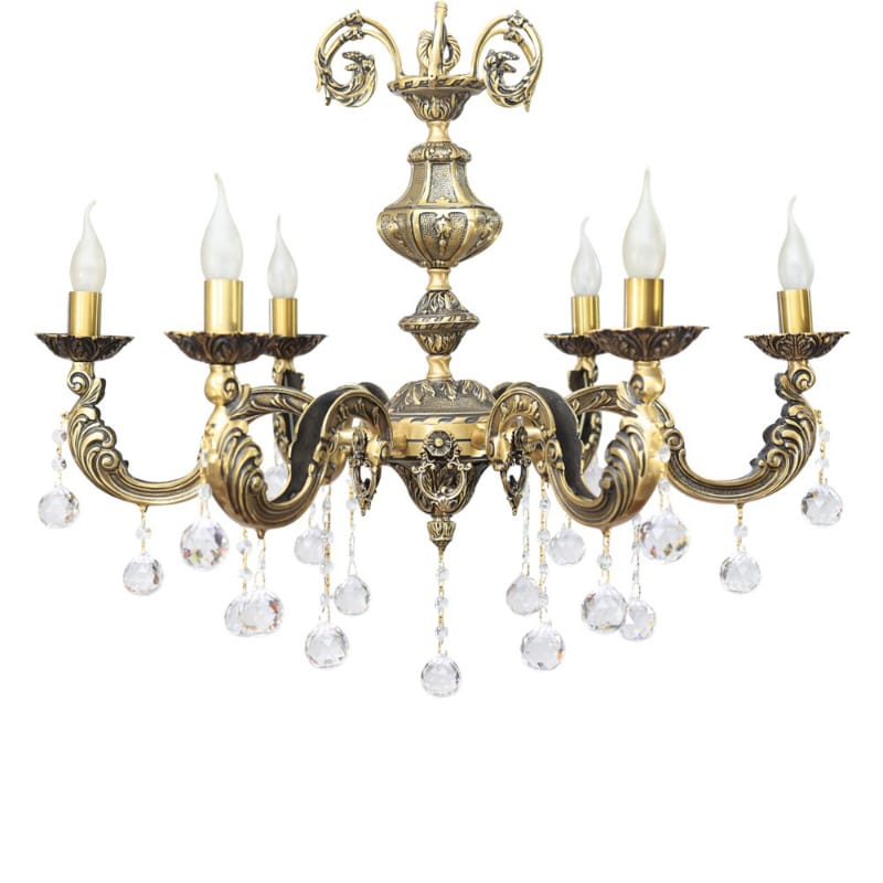 Pearl 6-arm Chandelier Italian Bronze