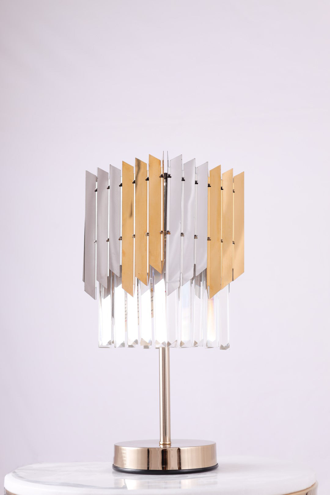 Arrow table lamp 20 cm round 2 bulbs code 2013 chrome x gold