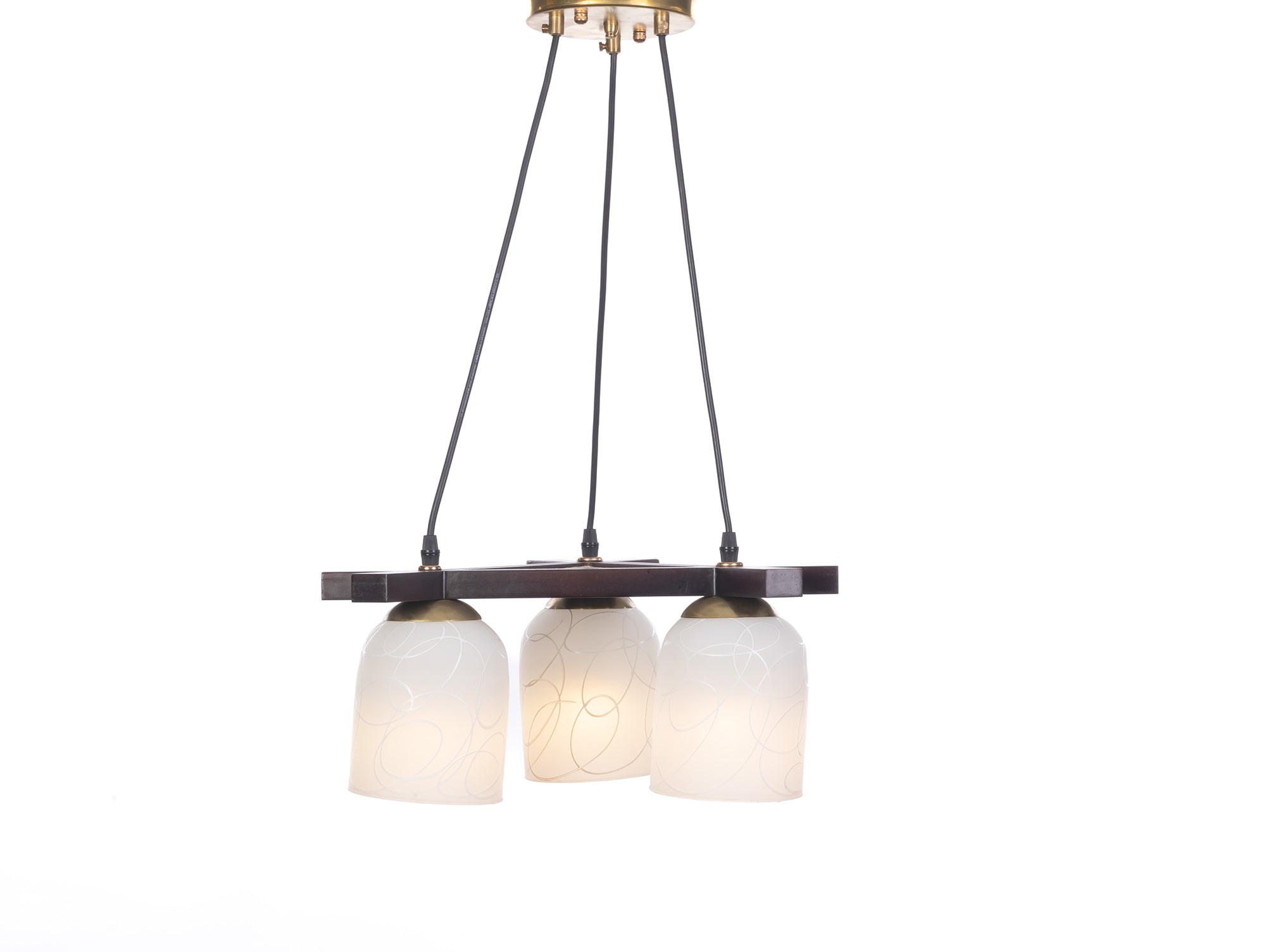 Triangular Pendant, 3 Lights, Wood, 85×39 cm - Brown - Kandil Egypt